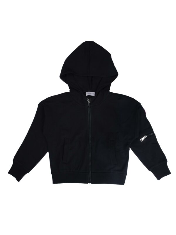FELPA NERA FULL ZIP CON CAPPUCCIO
