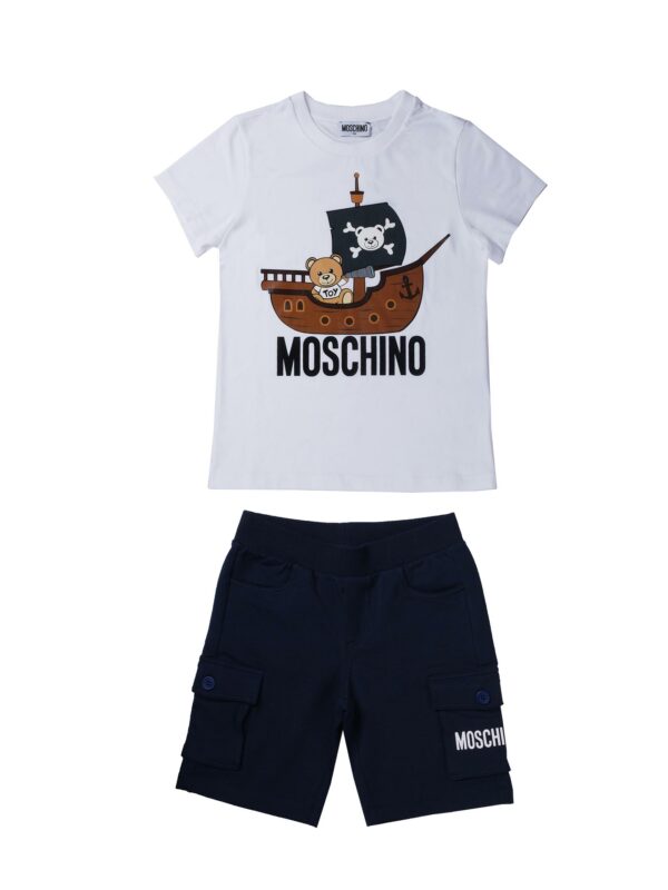 COMPLETO T-SHIRT BIANCO E BERMUDA BLU