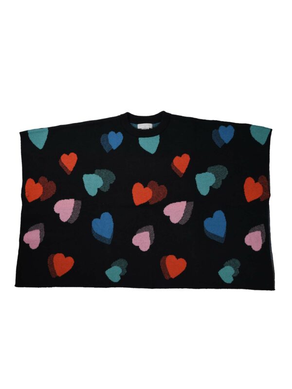 PONCHO NERO STAMPA CUORI