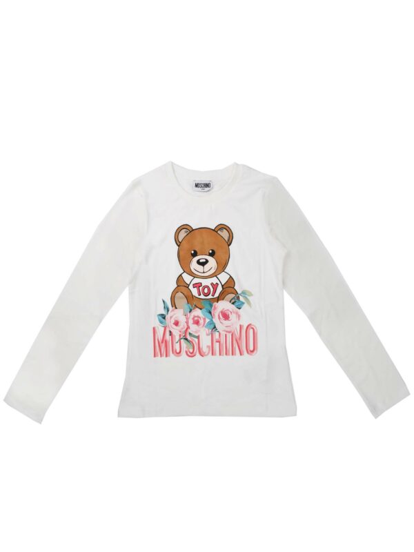 T SHIRT AVORIO STAMPA ORSO MANICA LUNGA