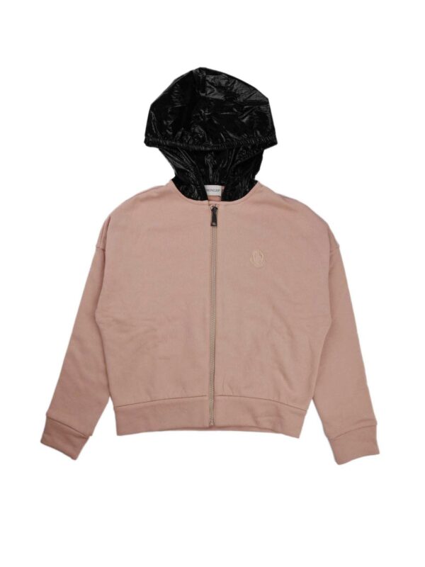 FELPA ROSA CON LA ZIP E CAPPUCCIO NERO