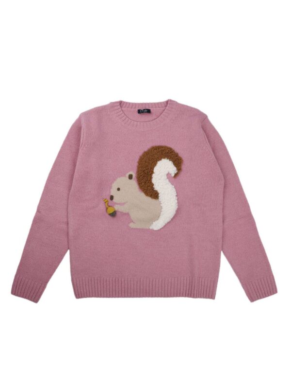 MAGLIA TRICOT ROSA CON RICAMO SCOIATTOLO