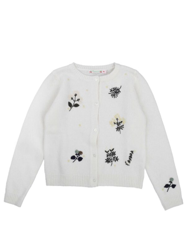 CARDIGAN AVORIO CON RICAMI NERI